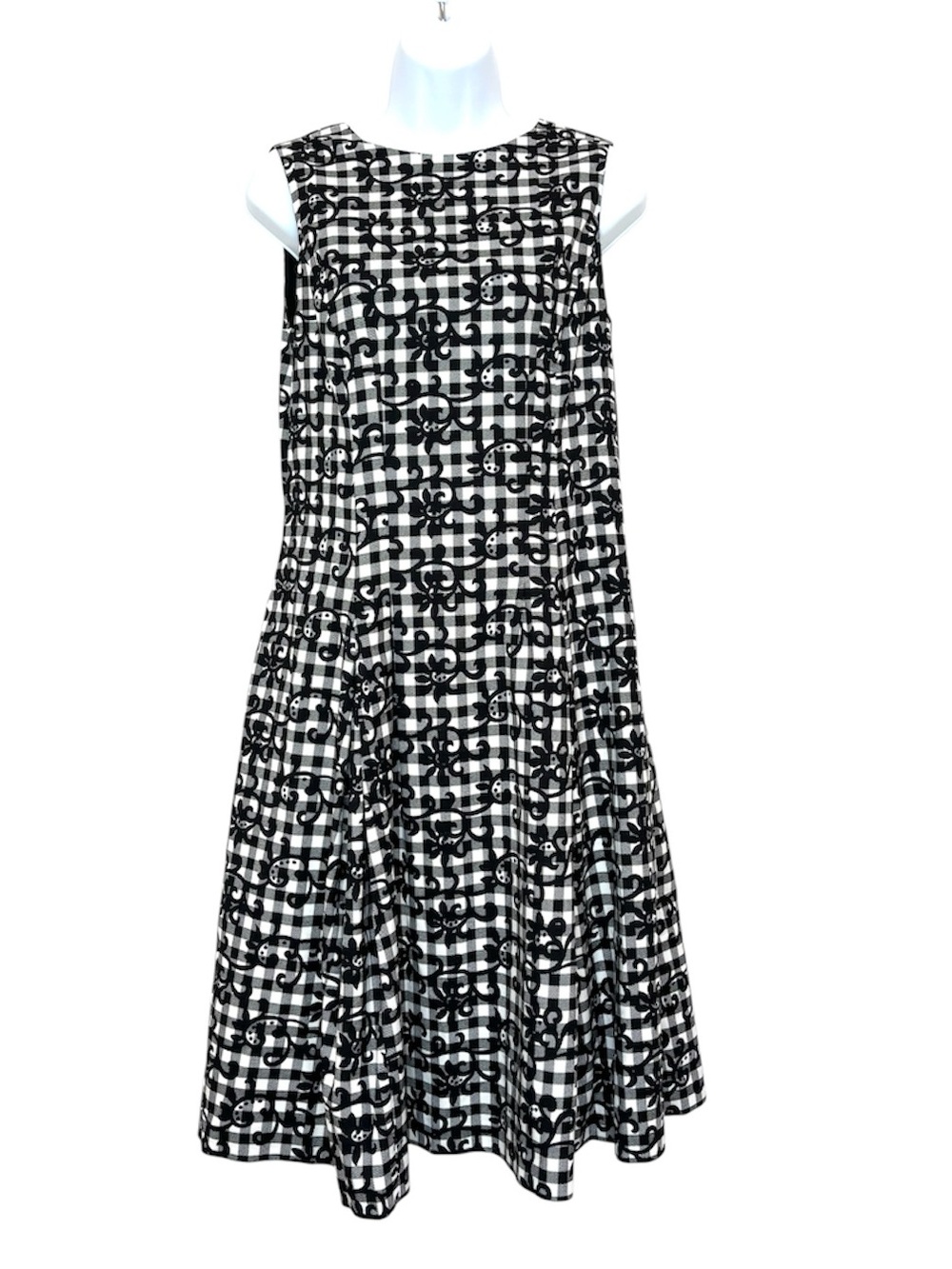 Brooks Brothers Gingham Floral Fit & Flare Dress Preppy Pockets Black White 6 - Picture 3 of 12